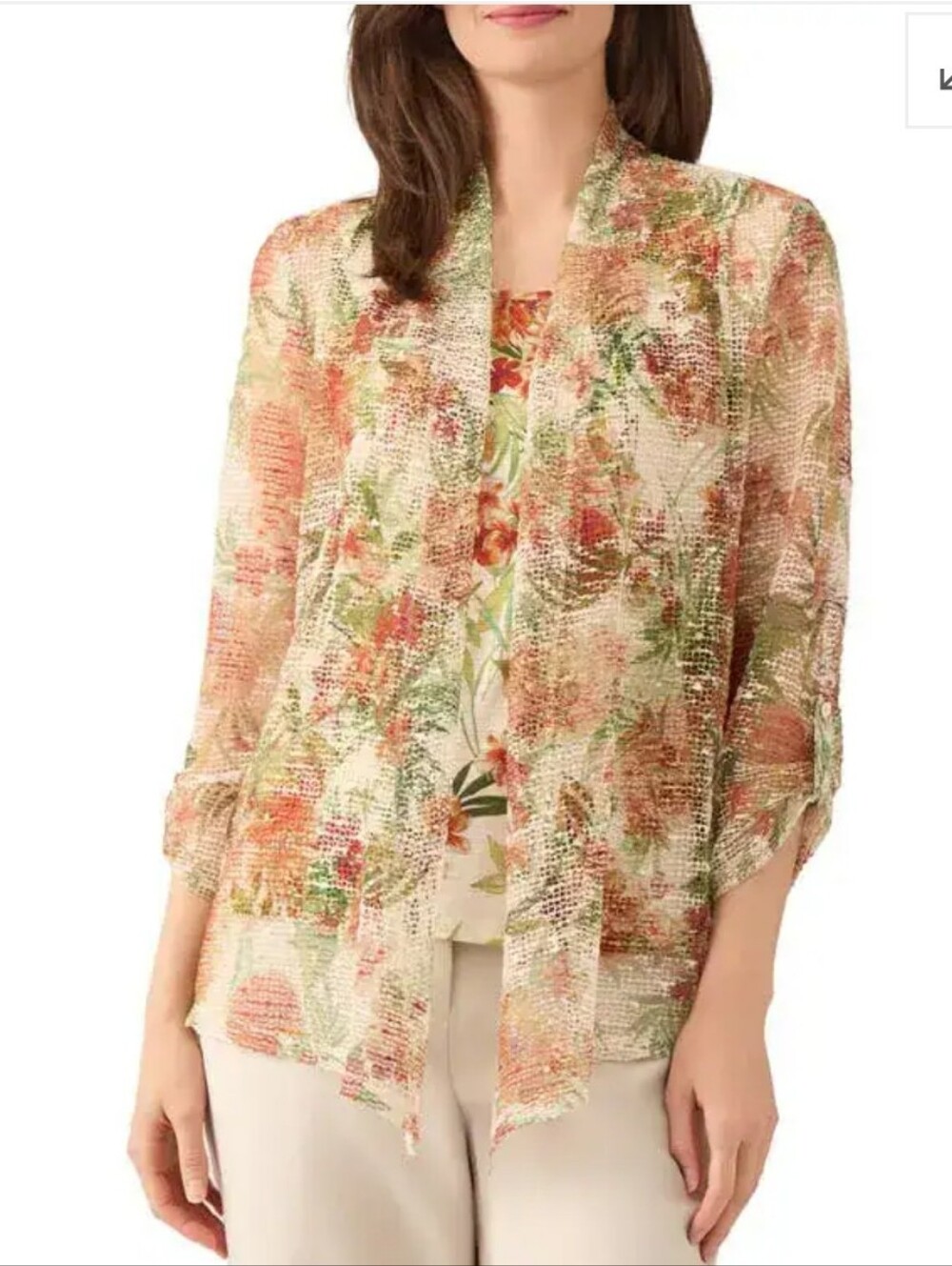 NWT Kasper 2Pc Floral Knit Tank & Open Overlay Front Cardigan Set XS $99